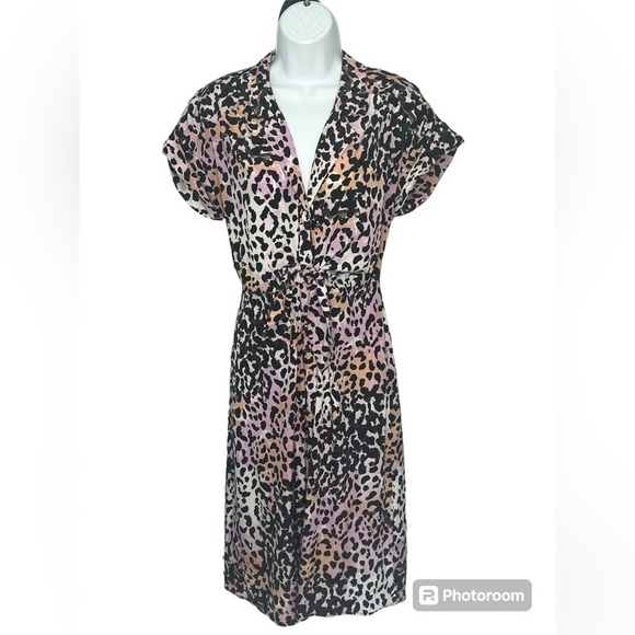 Veronica Beard Amani Watercolor Leopard short sleeve silk blend midi Dress XS/2 - Picture 5 of 12